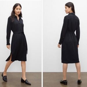 Club Monaco Johnny Collar Crepe Long Sleeve Midi Shirt Dress